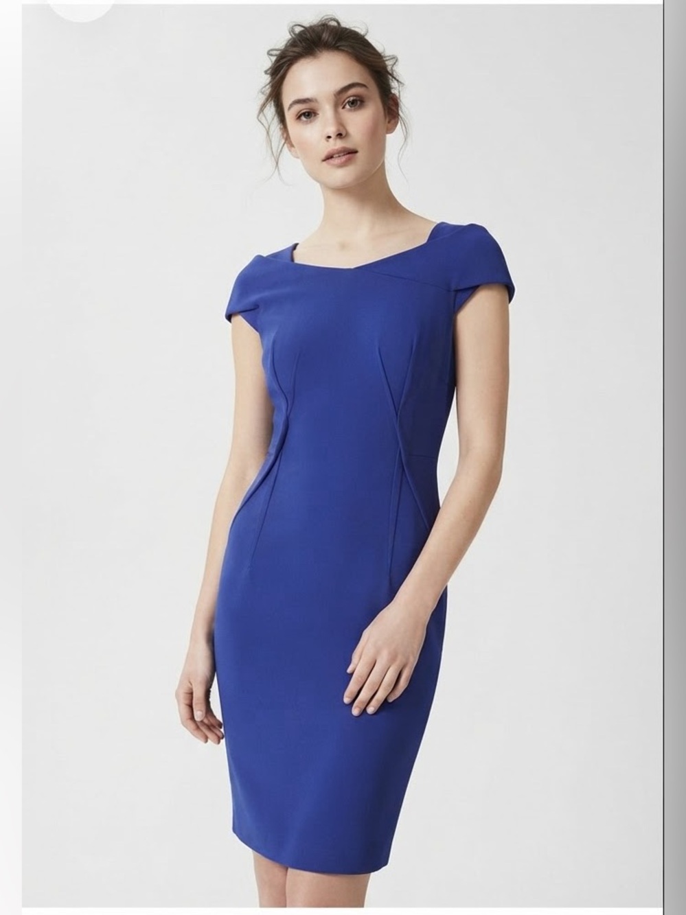 REISS Venna Cap Sleeve Sheath Dress Blue Size 6 Wedding Cocktail Classic